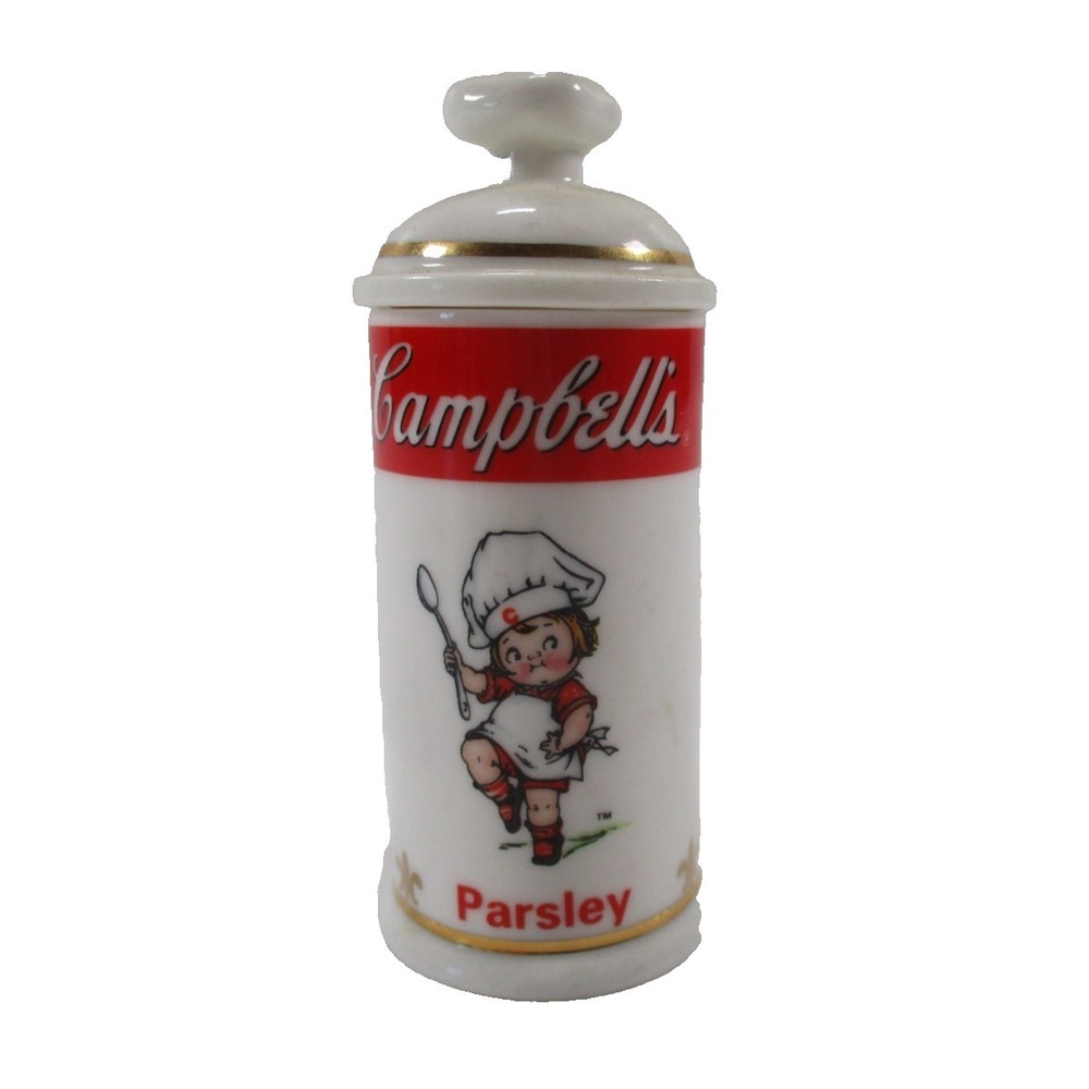 VTG 1995 Campbell's Soup Ceramic Parsley Spice Jar, 4", Danbury Mint Replacement
